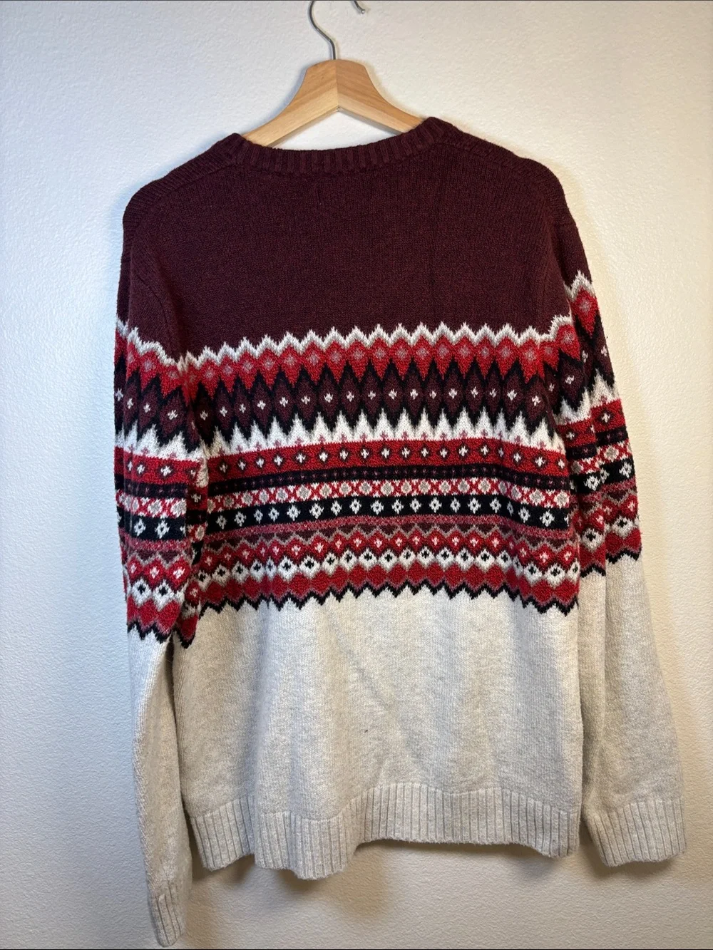Old Navy Men's Fair Isle Crewneck Sweater - Burgundy, Red & Cream